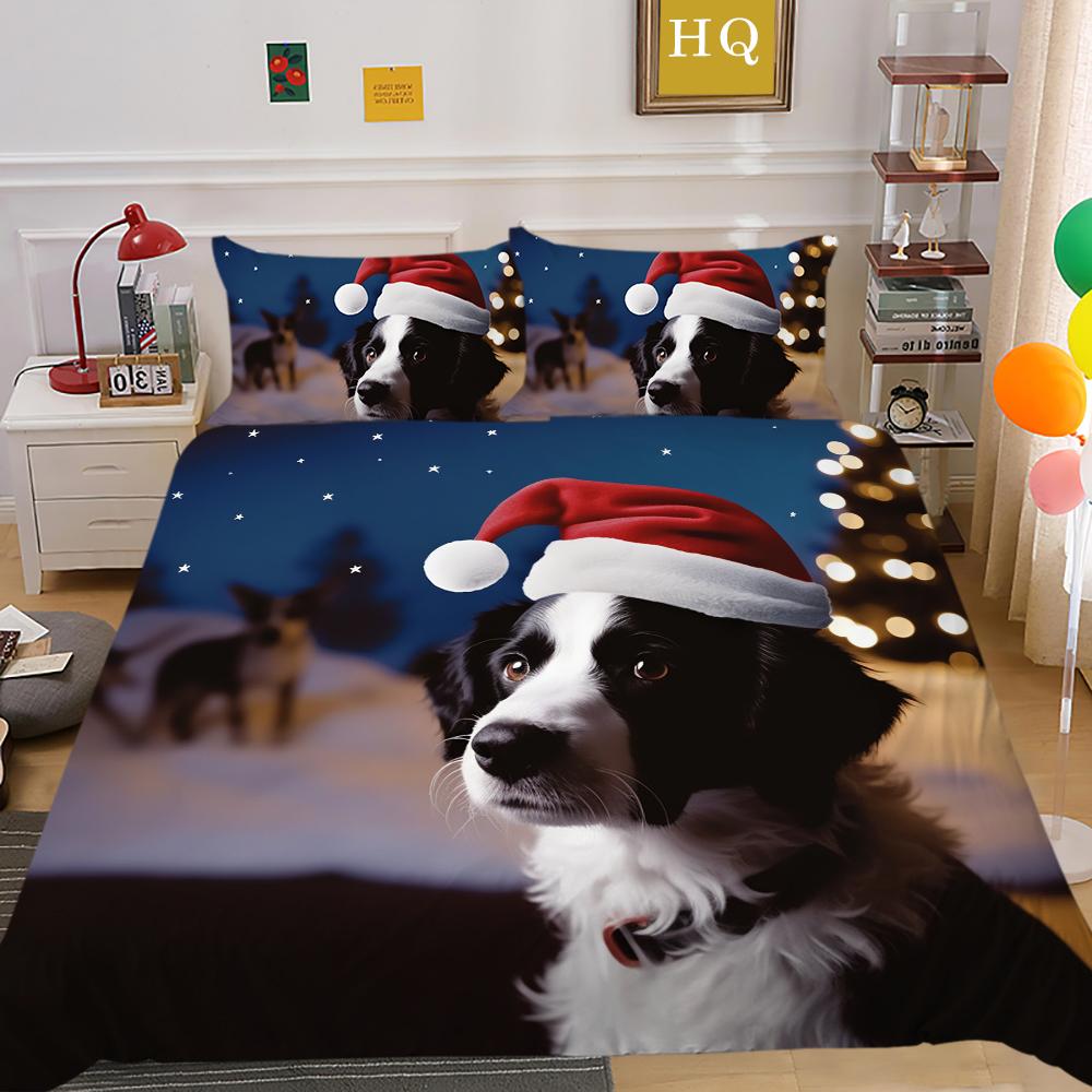Kemila 3D Cartoon Christmas Bedding Set Duvet Cover Pillowcases Pet Cat Dog Polyester Quilt Cover Gift For Girls Twin Queen King Home Decor