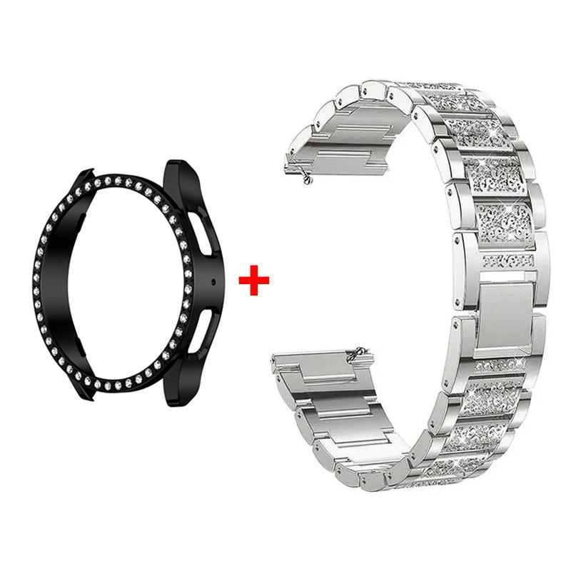 

Металевий Ремінець+Корпус для Samsung Galaxy Watch7 6 5 4 40мм 44мм Ремінець Жіночий Нержавіюча Сталь Алмазний Браслет & Захисний Бампер Аксесуар Galaxy watch 5Pro 45