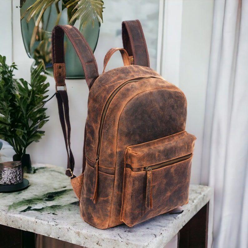 Handmade Vintage 100% Pure Buffalo Leather Backpack Rucksack Travel College Bag