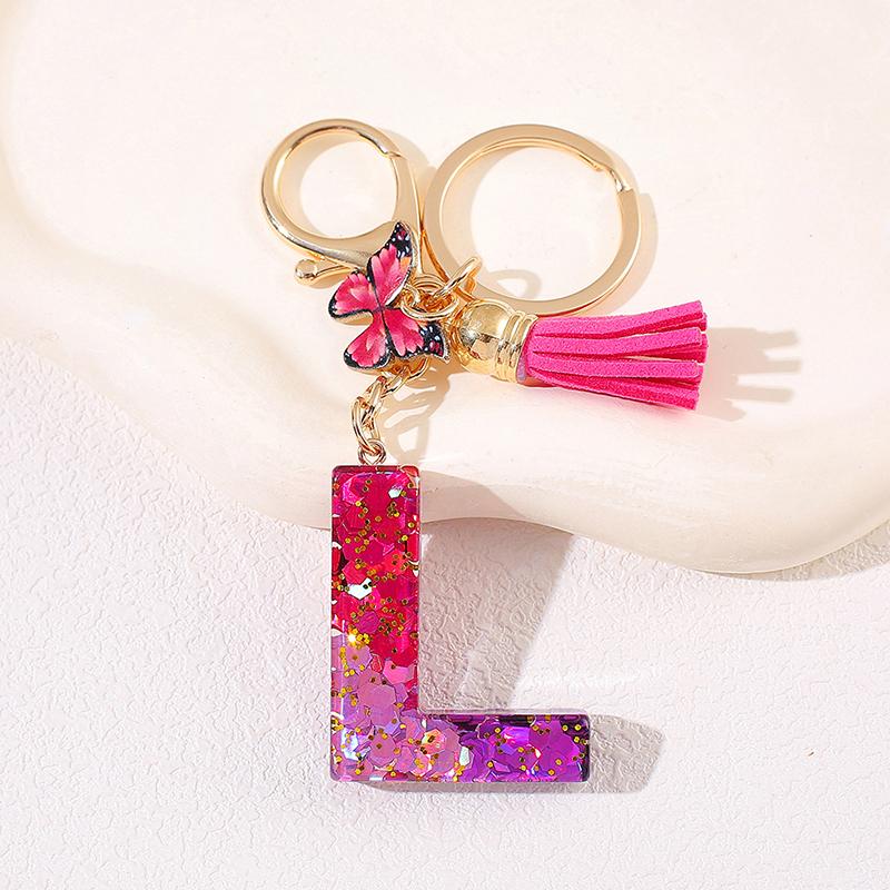 Glitter A-Z Shiny Sequin Letter Pendant Keychain Tassel Star Ball Charms Keyrings Women Bag Ornaments Car Trinket Accessories