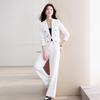 Women's Petite Slim Fit Color Block Suit Set - Light Luxury Style, Flattering Double-Breasted Short Blazer, Professional Wear.