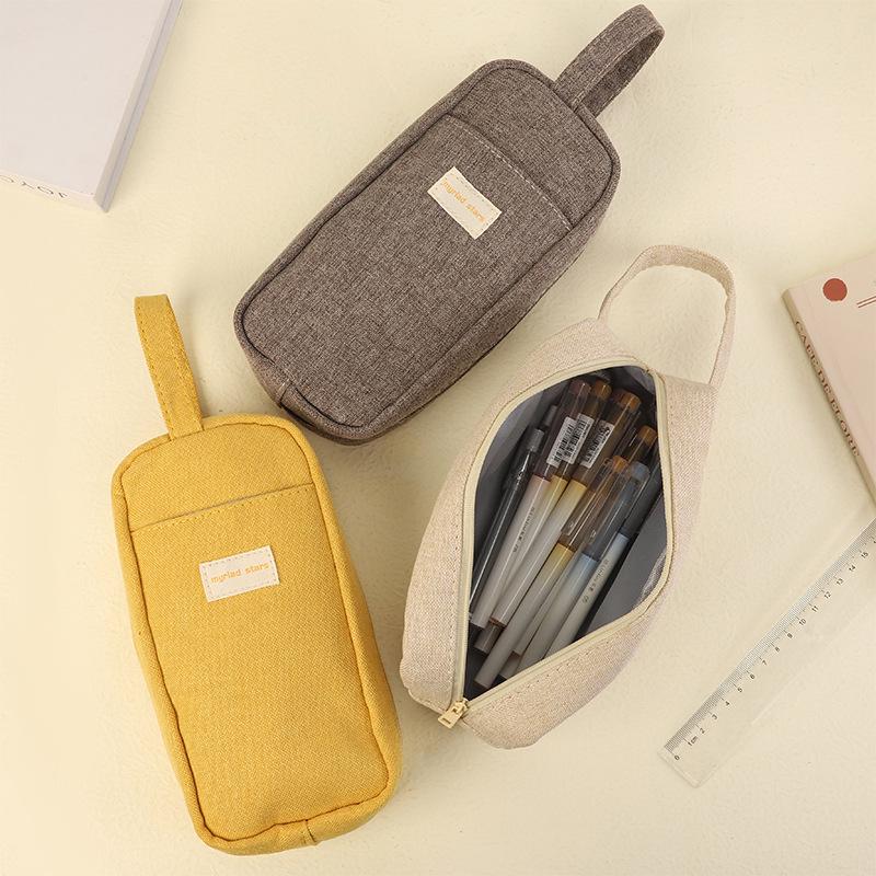 Large Capacity Multifunctional Pencil Case for Middle & High School Students - Solid Color Handheld Stationery Storage Bag
