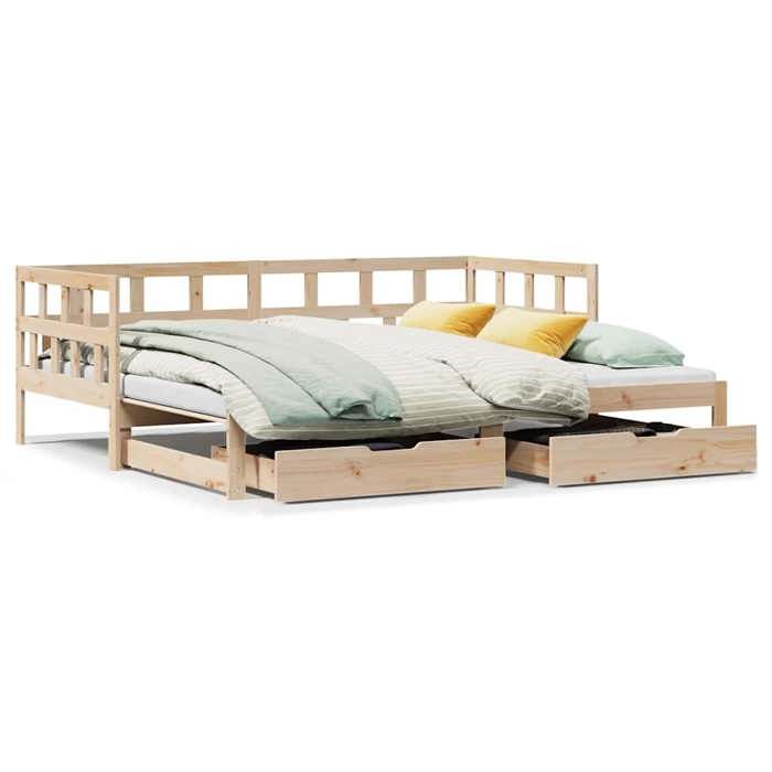 VidaXL Daybed and Trundle Bed and Drawers 90x200 Cm Solid Pine Wood, Sofa Bed, Guest Bed, Wooden Daybed, Bed 3302201