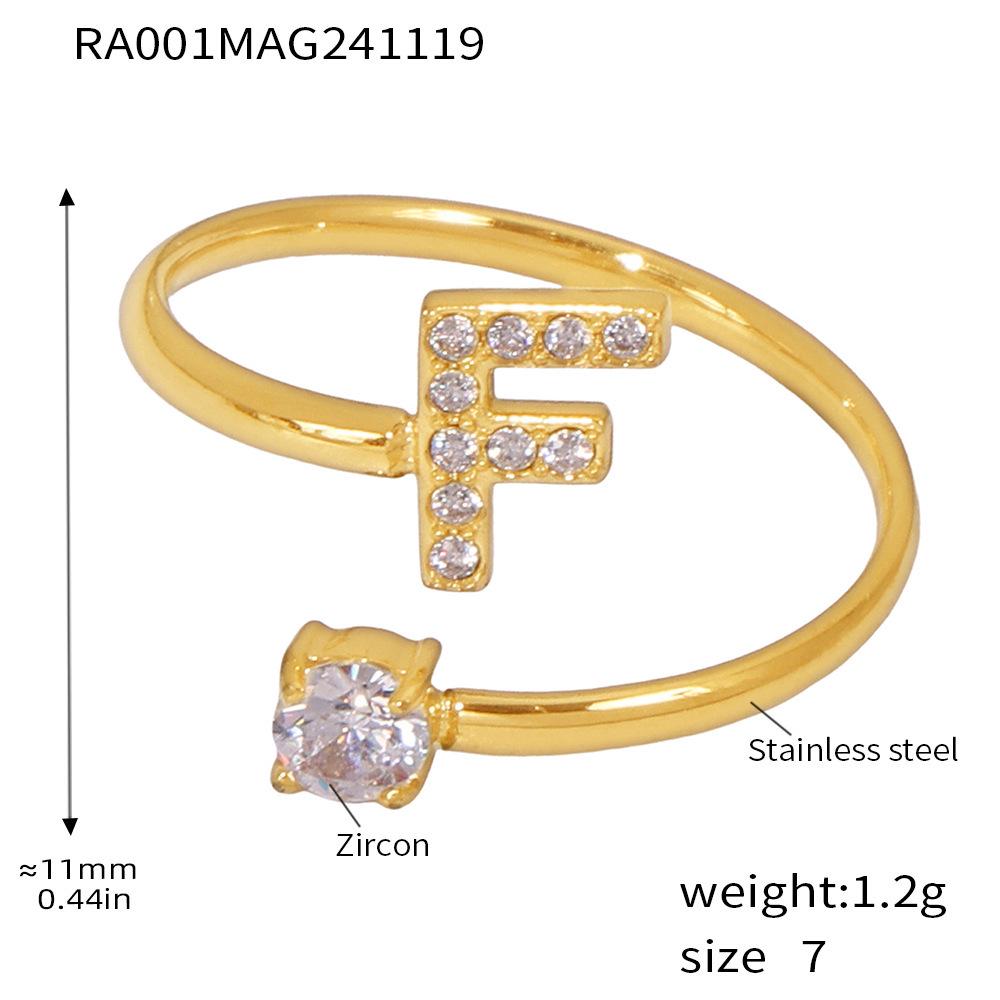 Qiong Yao 26-Letter Zircon Inlaid Jewelry Set: Gold-Plated Titanium Steel Necklace, Bracelet, Ring, and Stud Earrings.