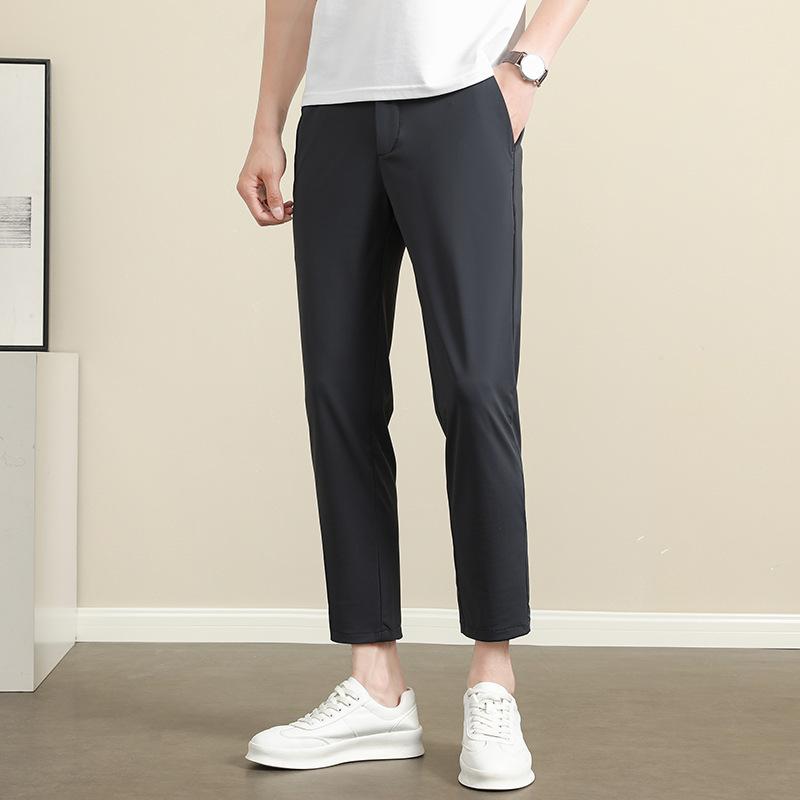 Spring and Summer Ice Silk Thin Straight Casual Pants Non-ironing and Anti-wrinkle Trousers Casual Small Pants Men's Slim Pants Men's Tide