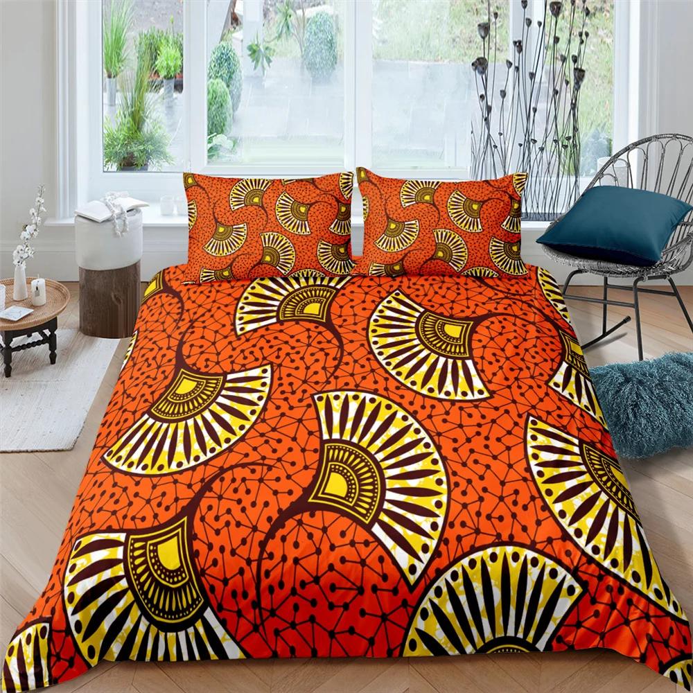 African Ethnic Bedding Set Orange Bohemian Style Duvet Cover King Queen Vintage Woman Polyester Comforter Cover For Teens Adults