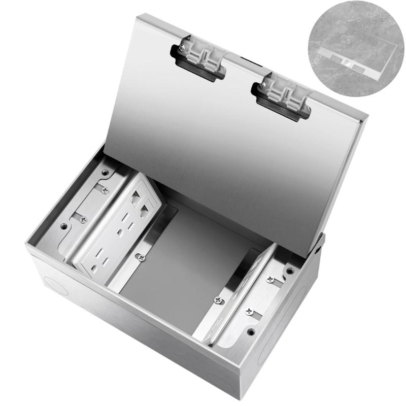 Waterproof Stainless Steel Marble Floor Socket Box Embedded Flat Thin Floor Socket with USB Port Concealed Socket