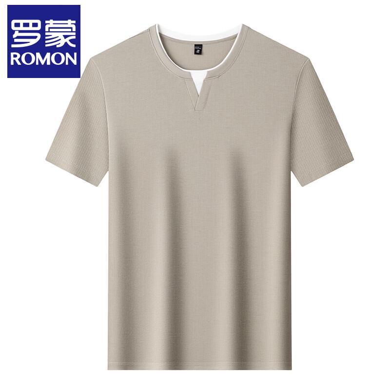 Romon Men's Fake Two-Piece Casual Short Sleeve T-Shirt