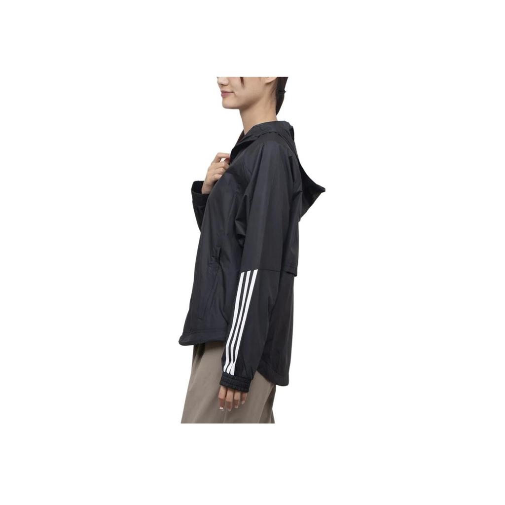 Adidas Wind.Rdy Hyperglam Striped Logo Print Long Sleeve Hooded Jacket Women Outerwear Black IS8036