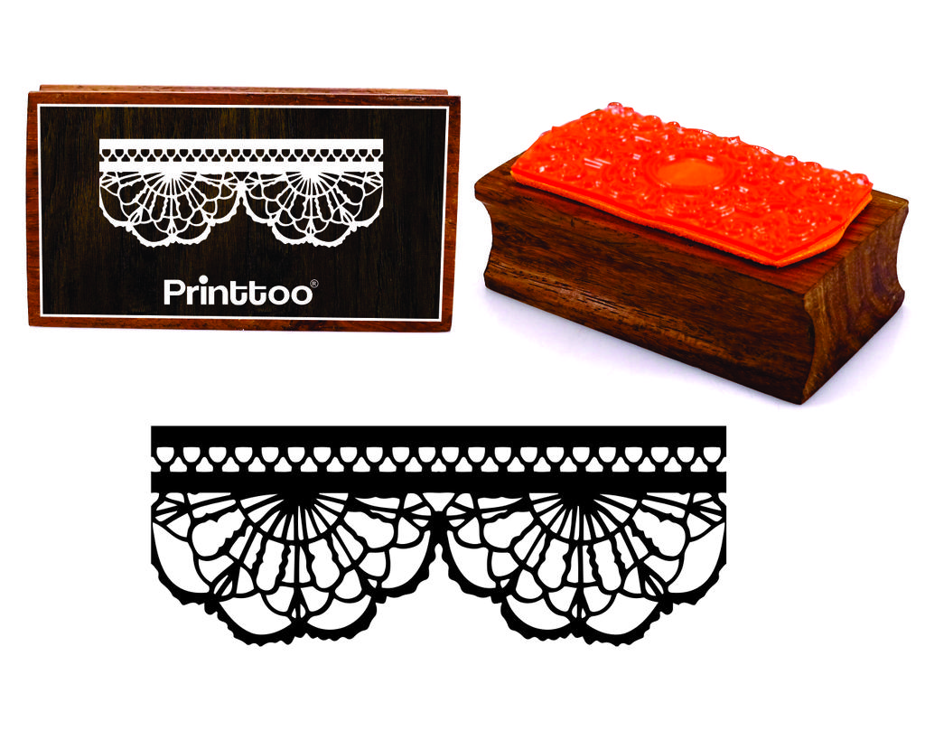 Printtoo Rectangular Lace Ornate Border Design Wooden Rubber Stamp Block