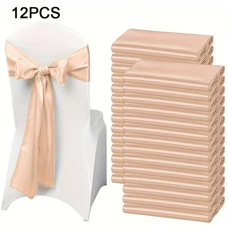 

12 шт. атласные украшения для дома, кухни, декоративные чехлы для стульев с бантом, свадебные, однотонные, для стульев на День благодарения, банкетные, несколько цветов 12pcs