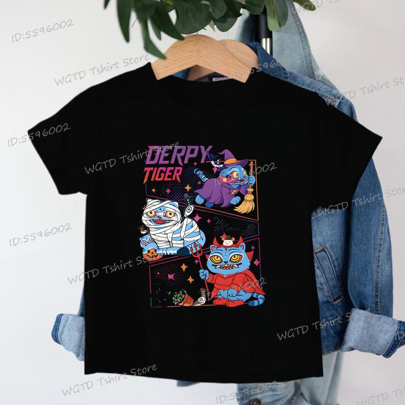 Halloween Tiger Derpy T Shirt Kids Kpop Demon Hunter Merch Tee Top Kids  AnimeGraphic Tees Girls Boys Funny Halloween Clothes
