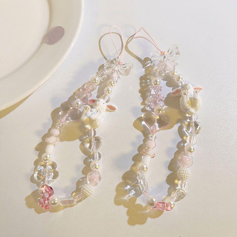 Blue Pink Bowkont Beads Phone Chain Sweet Cool Love Bear Hanging Rope Camera Lanyard Anti-Lost Wrist Straps Bag Accessories