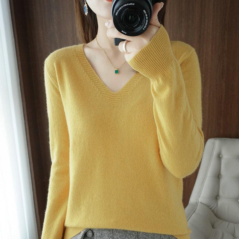 Winter V-neck Sweater Knitted Bottoming Shirt Women's Loose Fashionable Sweater Autumn Shirt