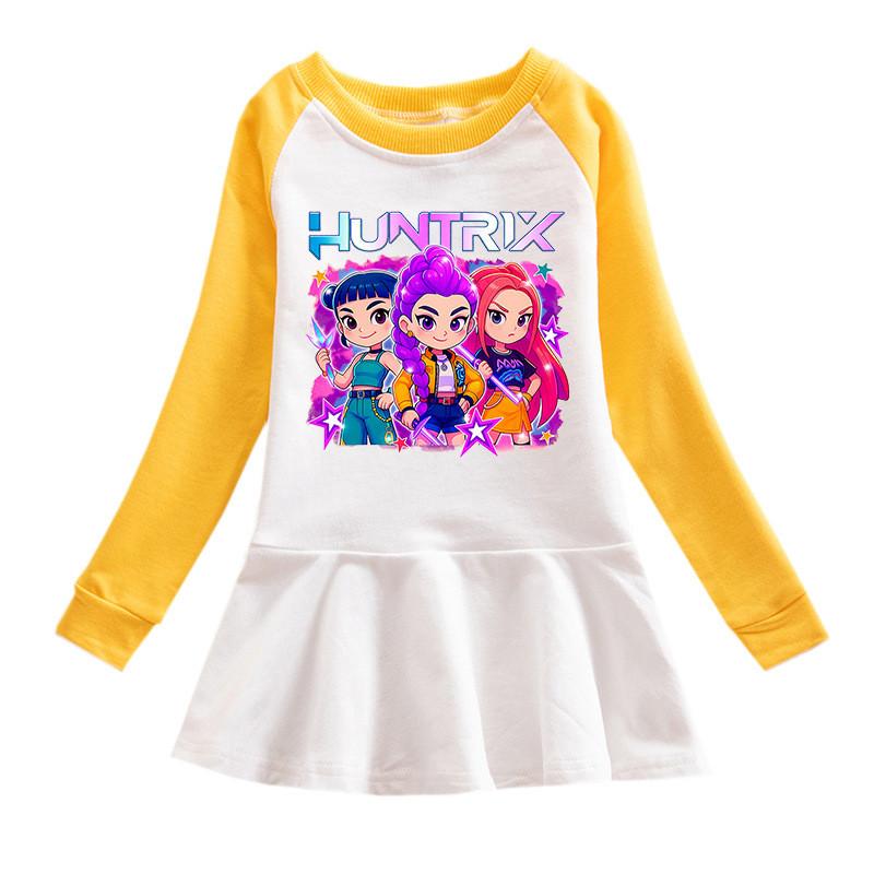 Dziewczęca Sukienka Kpop Rumi Zoey Mira z Nadrukiem Huntrix i Plisowaną Siateczką