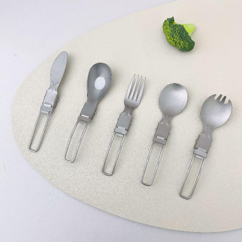 Pure Titanium Folding Spork Fork Knife Outdoor Camping Hiking Backpacking Dinner Spork Utensil Tableware Fork Spoon
