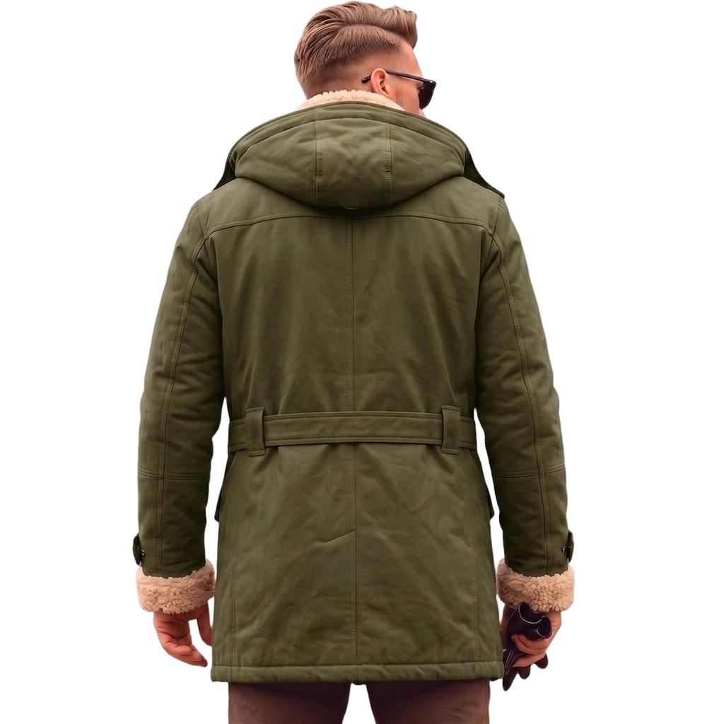 Men's Twill Hooded Jacket with Thick Warm Coat Outerwear