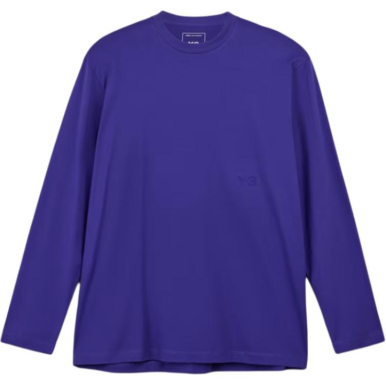 

Y-3 Long Sleeve Tee Solid Color Crew Neck Pullover Unisex Tops Blue Purple JD9834 S