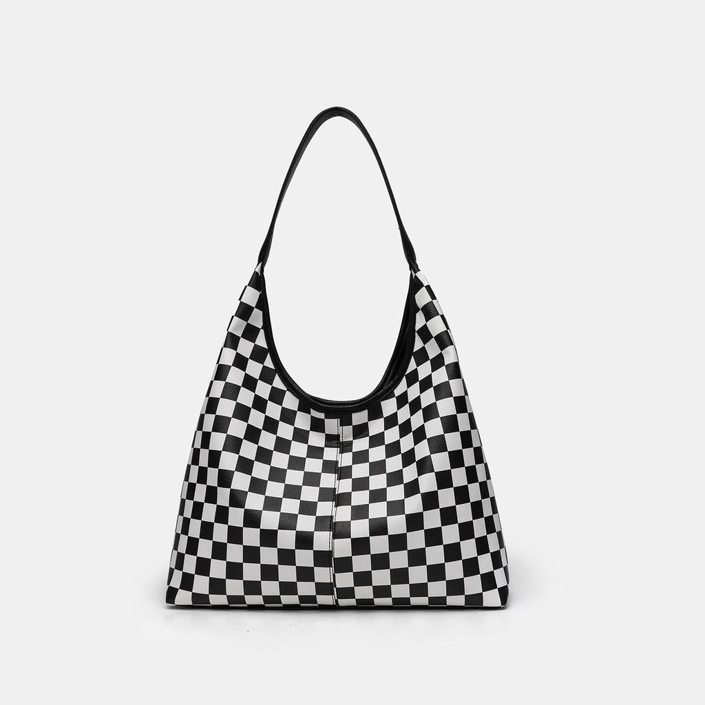 Black And White Grid Large-Capacity Tote Bag Women'S High-End Commuter Bag Trendy Versatile Shoulder Bag
