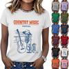 Women's Casual Short Sleeve Neck T-Shirt with Music Print for Everyday Wear