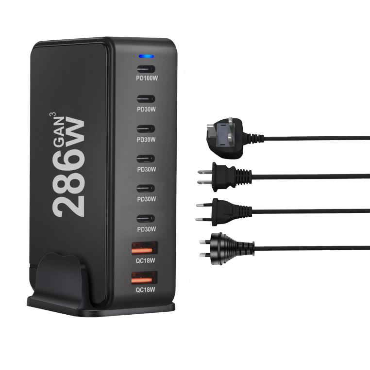 

286W GaN 4-Port USB Type-C Fast Charger with PD/QC3.0 for Mac for -Eco-Friendly Desktop Charger UK чорний