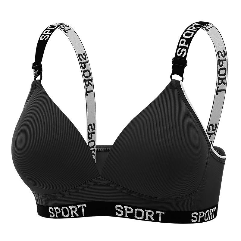 Women Wireless Bra Thin Push Up Lift Sports Bra Letter Strap Breathable Comfortable Shaping Supportive Everyday Fitness Underwear