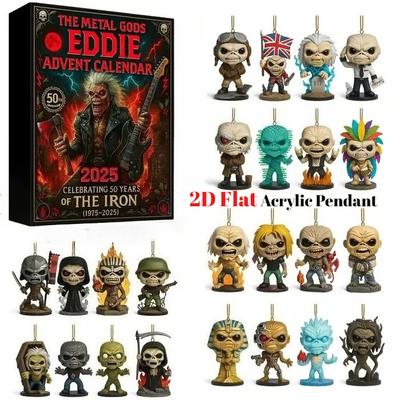 24 Days Eddie Advent Calendar 2025 Christmas Band Pendant Advent Calendar 24pcs 2D Flat Acrylic Pendant Figure Keychain