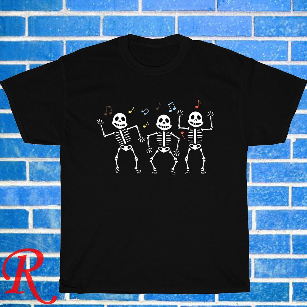 Skeleton Dancing Halloween Funny Logo Black Grey Size S-3XL Unisex T-Shirt