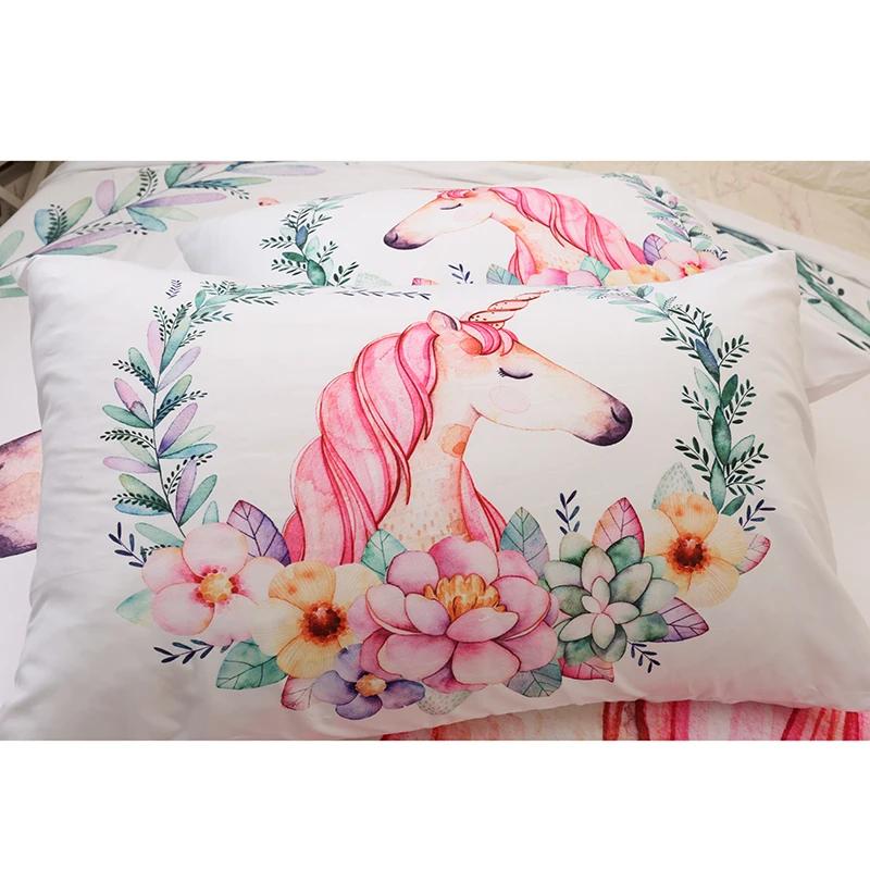 Comforter 3D Print Pink Flowers Unicorn Bedding Set For Girl And Kidcartoon Twin Cute Birthday Presenthome Textile 150X200