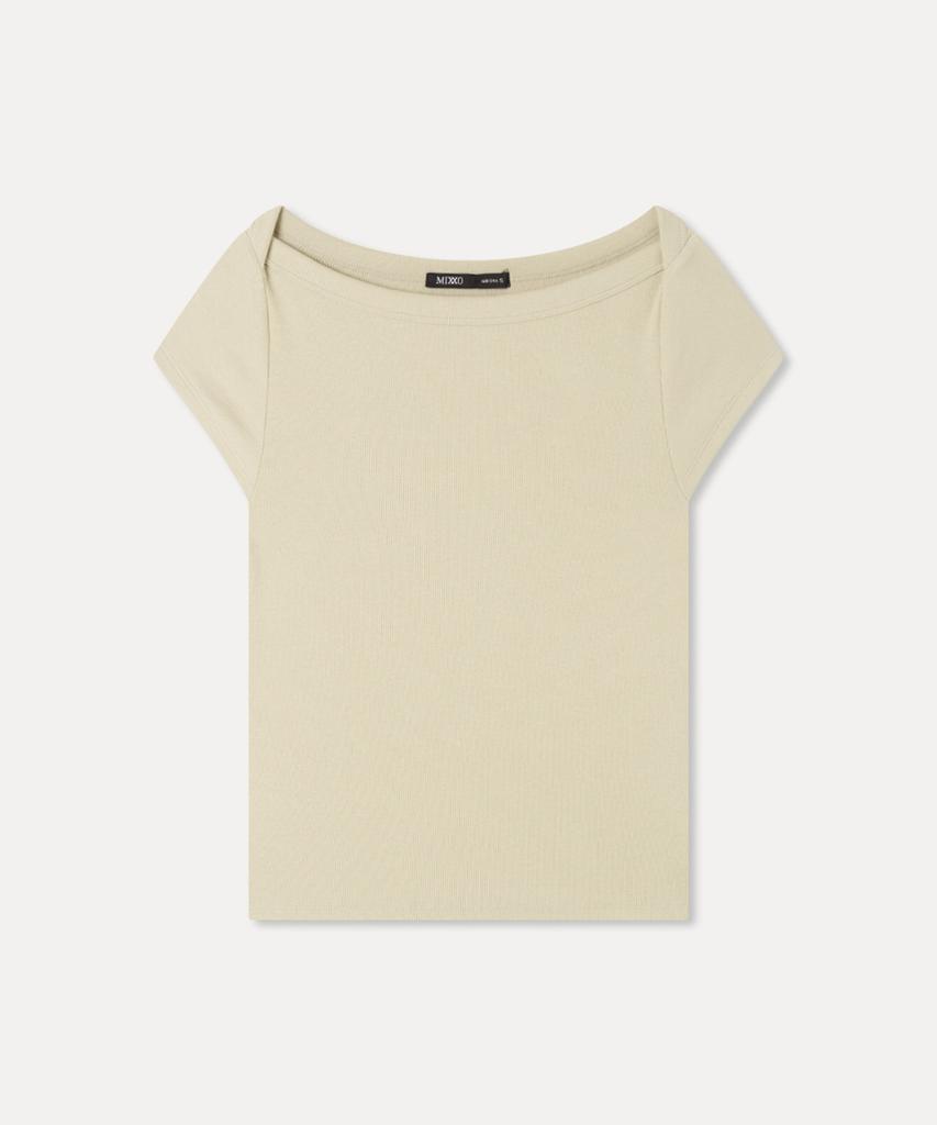 MIXXO Boat Neck Cap Sleeve Short Sleeve T-Shirt_Miwhwg711A