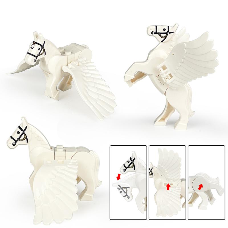 2PCS/SET NEW Magic Scene Pegasus Wings Black White Warhorse Horse Parts Building Blocks Classic Model Sets Bricks Kids Kits