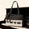 Black Polka Dot Handbag Women Piano Design Shoulder Bag Lace Trim Butterfly Ribbon Underarm Bag Fashion Musical Note Tote Bag