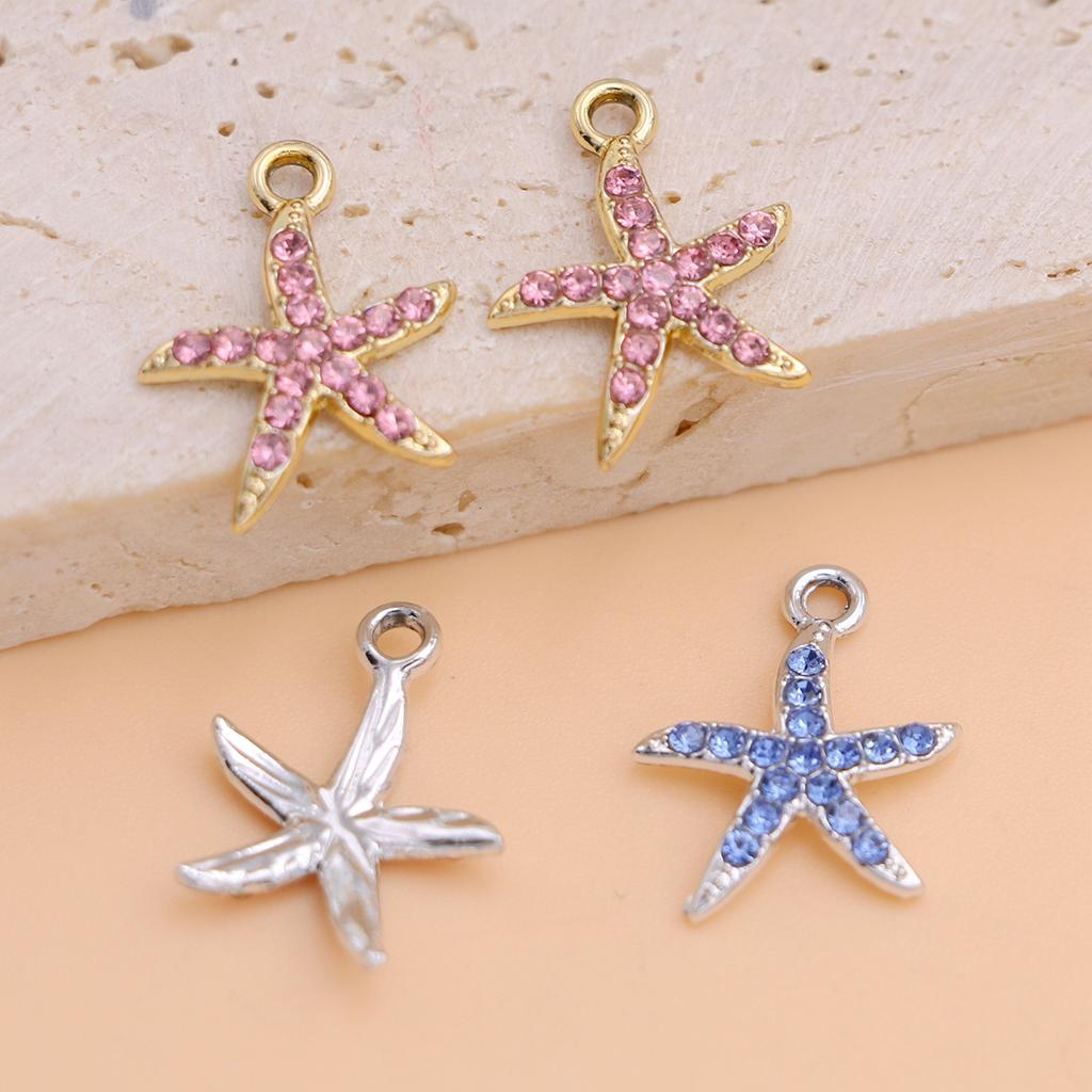 10Pcs Silver Plated Crystal Starfish Charms Pendant For Jewelry Making Bracelet Necklace Earrings Accessories Diy Craft 18X13Mm