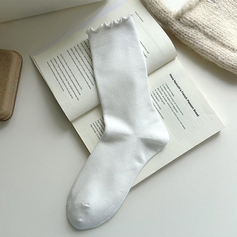 Women's Soft Pure Cotton Ruffle Edge Socks - Comfortable, Breathable, and Loose Fit