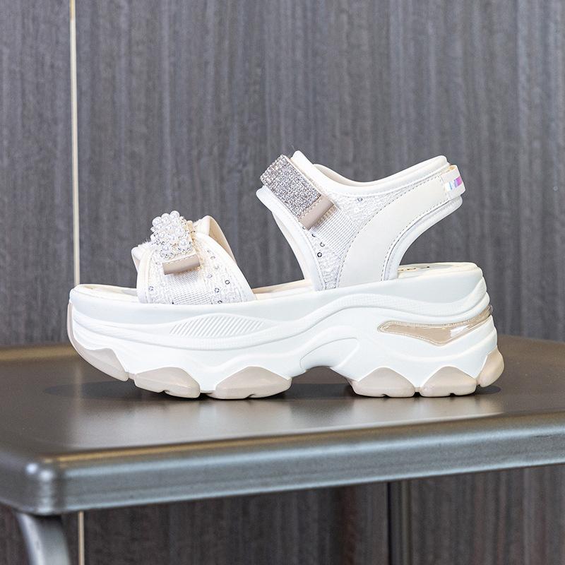 

7CM New Air Mesh Breathable New Women Sandals Comfy Shoes Fashion Summer Fish Toe Platform Wedge High Hidden Heels Ladies 34 бежевий