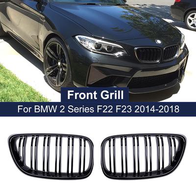 High Quality Front Bumper Grille Dual Lines Grills for BMW 2 Series F22 F23 F87 M2 Kidney Grill Gloss Matte Black Racing