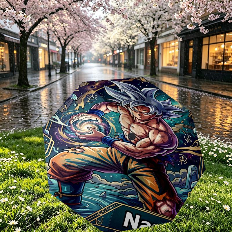 Custom Name Personalized Dragon Ball Z Print Umbrella, Auto Open Close, 8‑Rib Sturdy Frame, Commute Camping Hiking Use, Birthday Gift