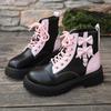 Sweet Pink Bowknot Mix Color Ankle Boots Women 2025 Autumn Thick Bottom Lace Up Boots Candy Punk Metal Decoration Booties Size42