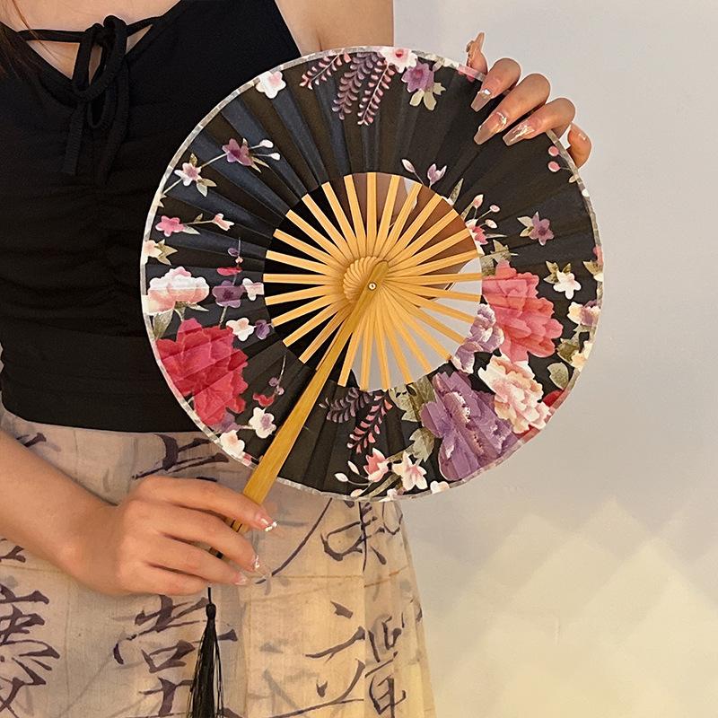 

Portable Hand Cranked Bamboo Fan, Chinese Style, Hanfu Chinese Style, Ink Wash Silk Folding Fan, Ancient Style Fan, Commemorative Gift, Birthday Gift