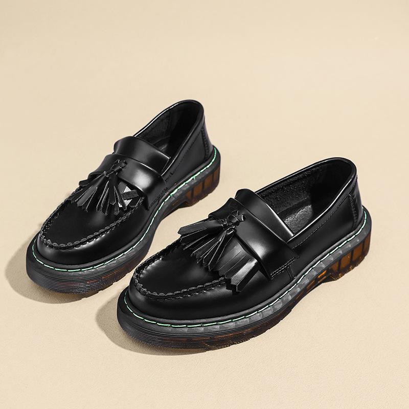 Mocasines de Cuero Versátiles para Mujer y Botines Martin de Punta Redonda de Caña Baja - Estilo Británico Casual