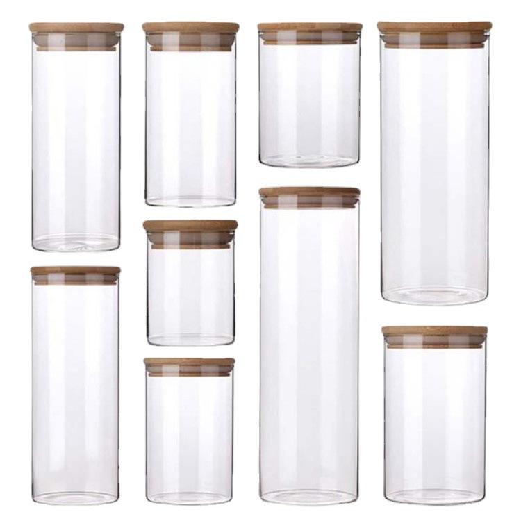Large Capacity Bamboo Wood Lid Glass Jar - Food Grade, High Borosilicate, Moisture-Proof Storage