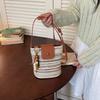 IELGY Rainbow Woven Messenger Bag Shoulder Straw Woven Vacation Beach Bucket Bag