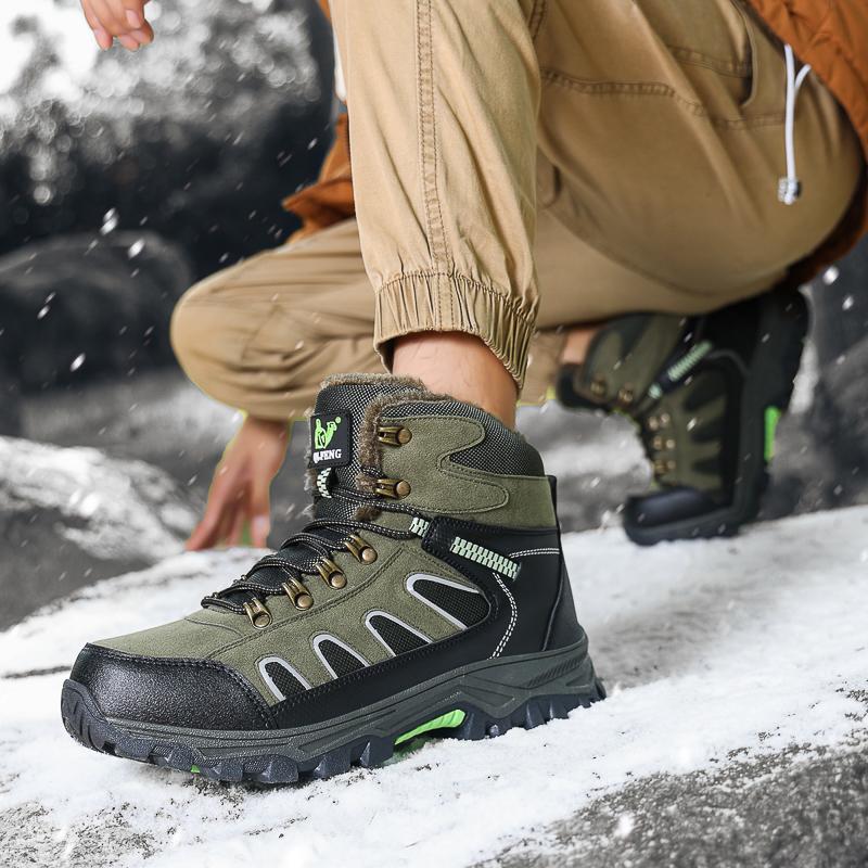 39-49 Winter Outdoor Waterproof Men's Snow Boots Mid-top Thick Bottom Plush Non-slip Wear-resistant Winter Large Size Snow Boots Winter Boots for Men