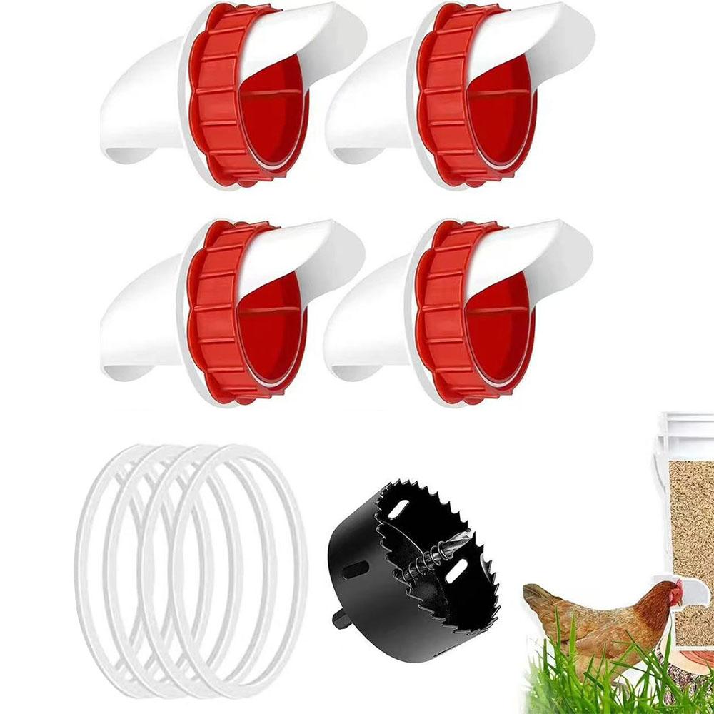 Comederos para pollos sin desperdicio, Comedero automático para aves de corral DIY con 1 sierra de corona, Kit de alimentación por gravedad para cubos, barriles, contenedores, comederos