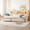 Sofa Bed Flieks 90x200 Daybed with Storage Space, Functional Bed with 2 Drawers, USB Charging Ports, Natural