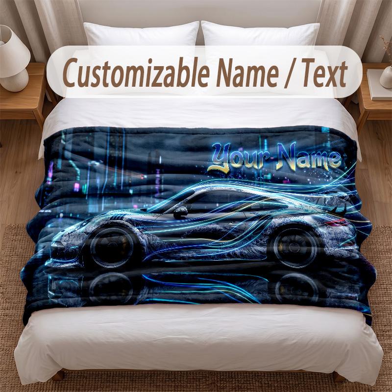 Neon Abstract Theme Soft Blanket Personalized Custom Name Text Print Warm Blanket Home Sofa Bedroom Decor