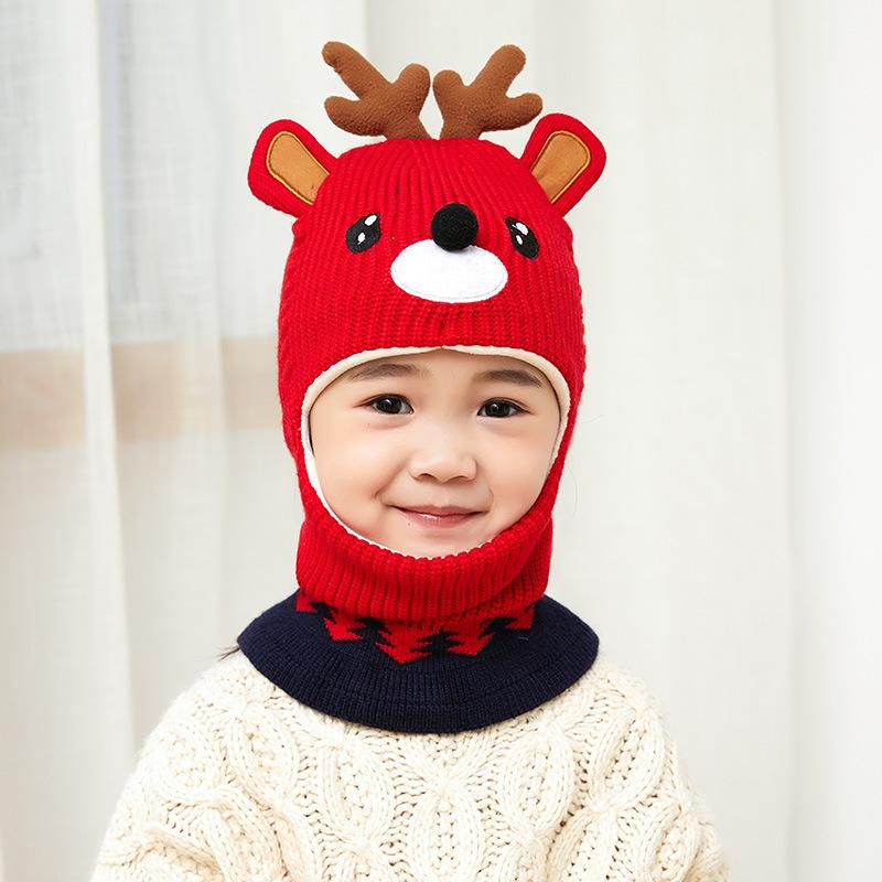 Children's Hats Autumn and Winter Girls Fleece Ear Protection Scarf Baby Winter Windproof Face Protection Integrated Wool Hat