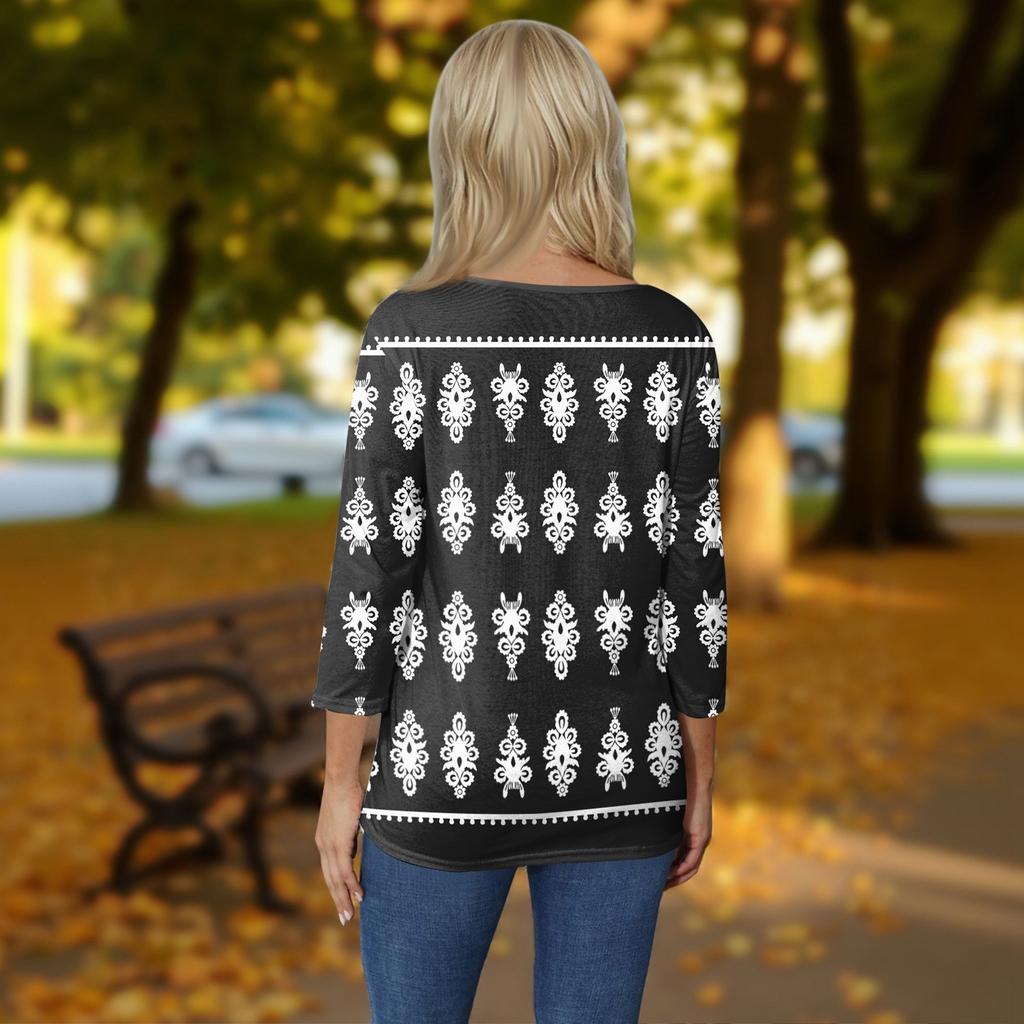 Damen-T-Shirt, T-Shirt, bedruckt, Knopfleiste, 3/4-Ärmel, tägliches Wochenende, modisch, Basic, V-Ausschnitt, normales Oberteil