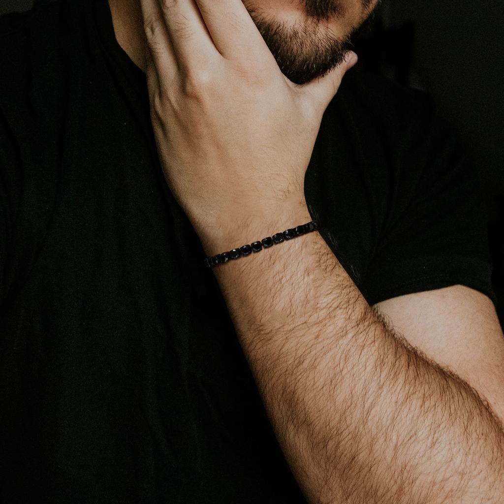Stylish 5mm Tennis Chain Bracelets for Men, Waterproof Black Stainless Steel Link CZ Stone Wristband, Gifts for Him Jewelry