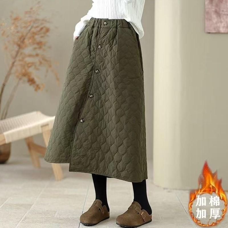 Cotton Padded plus size High waist vintage Spring autumn Winter casual loose long for woman skirts womens skirt